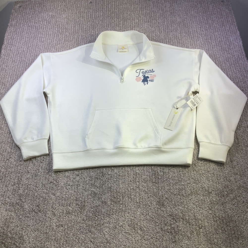 Ocean Drive Womens Texas Graphic Quarter Zip Sweatshirt Ivory Size S NWT - Picture 2 of 13